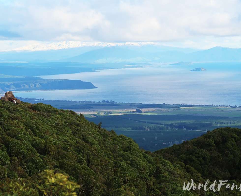 View across mountain to Lake Taupo